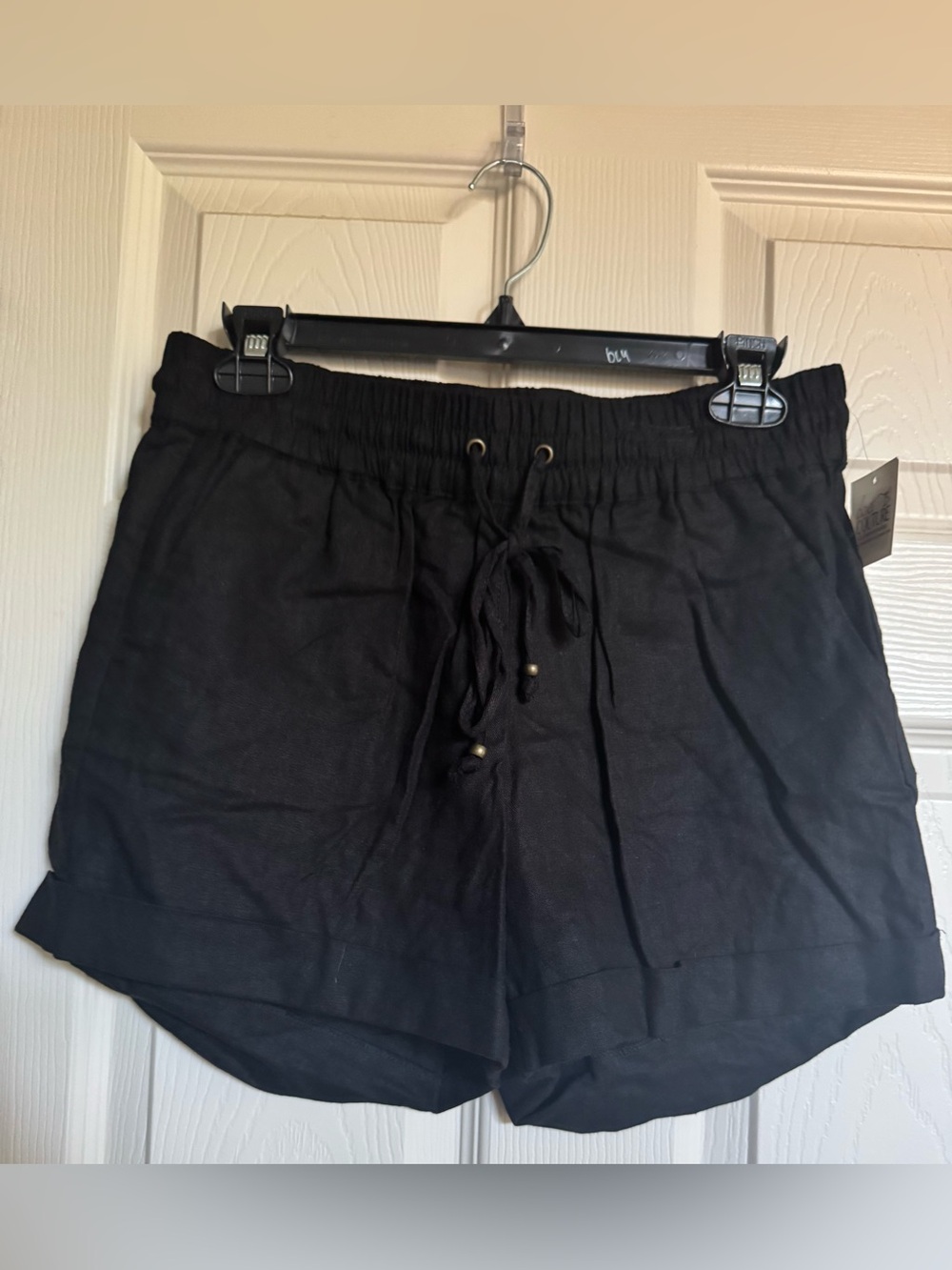NWT Love Tree Black Drawstring Waist Linen Blend Cuffed Shorts, Multiple Sizes